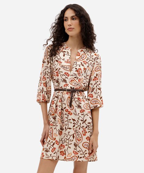 vestido curto feminino de viscose decote v manga bufante floral amarelo