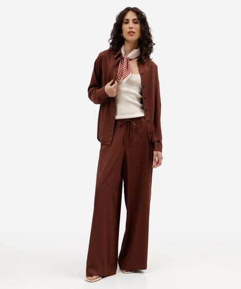 calça pantalona de viscose feminina marrom
