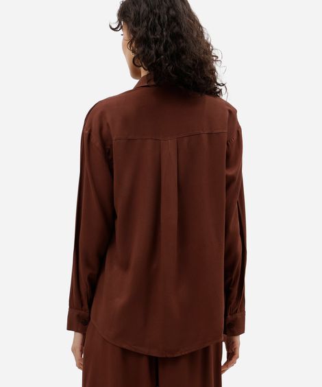 camisa oversized feminina de viscose manga longa marrom