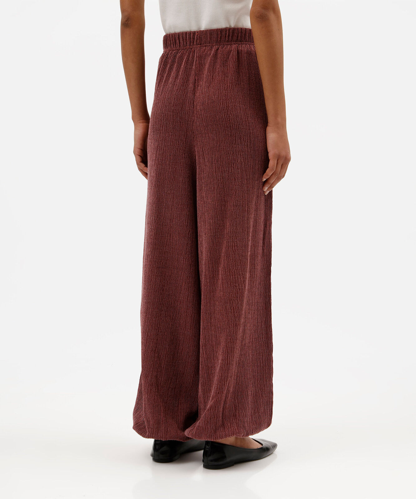 calça balloon feminina cós elástico texturizada vinho