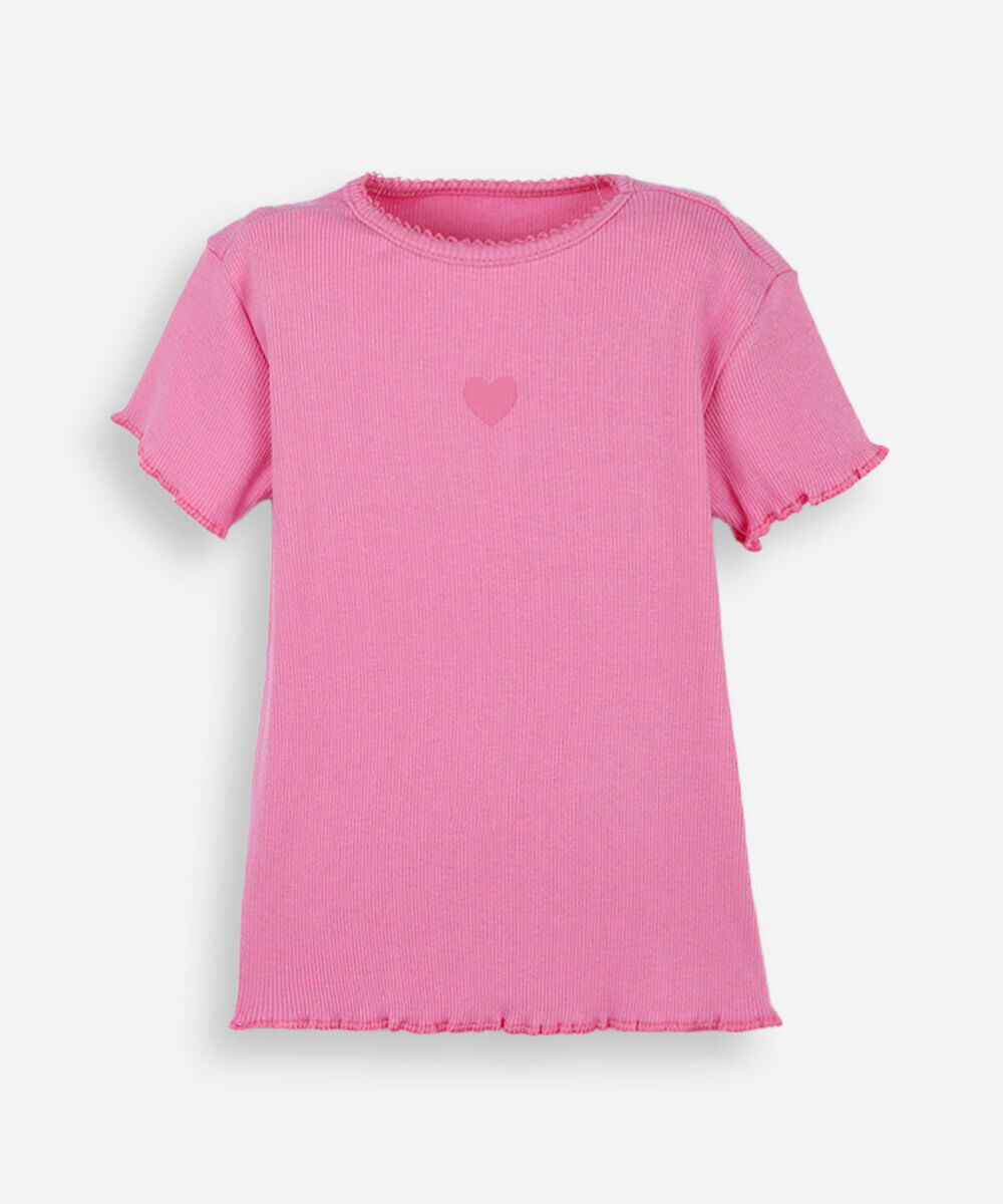blusa infantil de algodão manga curta com bordado rosa
