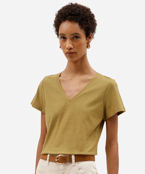 blusa básica feminina de algodão peruano manga curta decote v verde