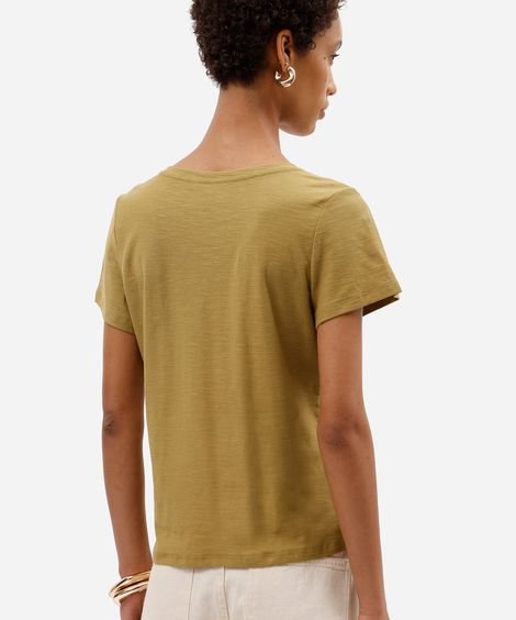 blusa básica feminina de algodão peruano manga curta decote v verde