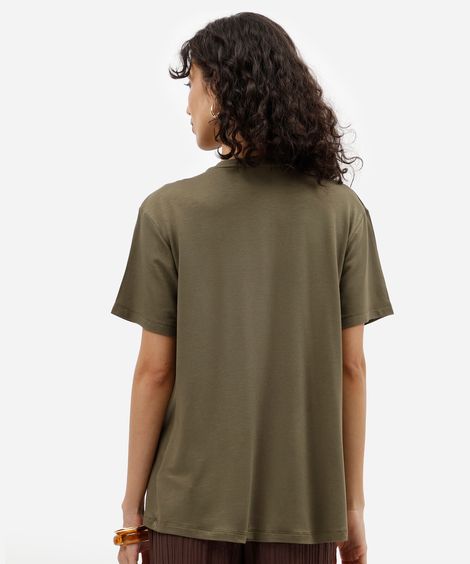 blusa oversized feminina de viscose manga curta com fivela verde