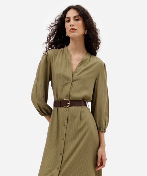 vestido midi chemise feminino de viscose com cinto listrado verde