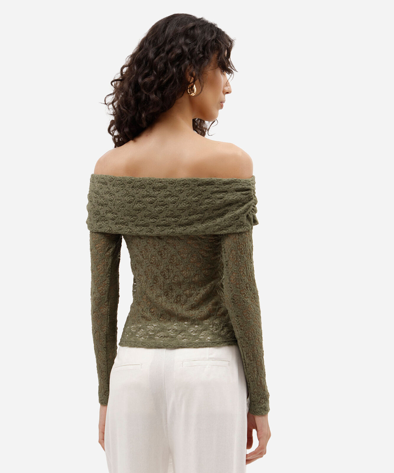 blusa ombro a ombro feminina de renda manga longa verde