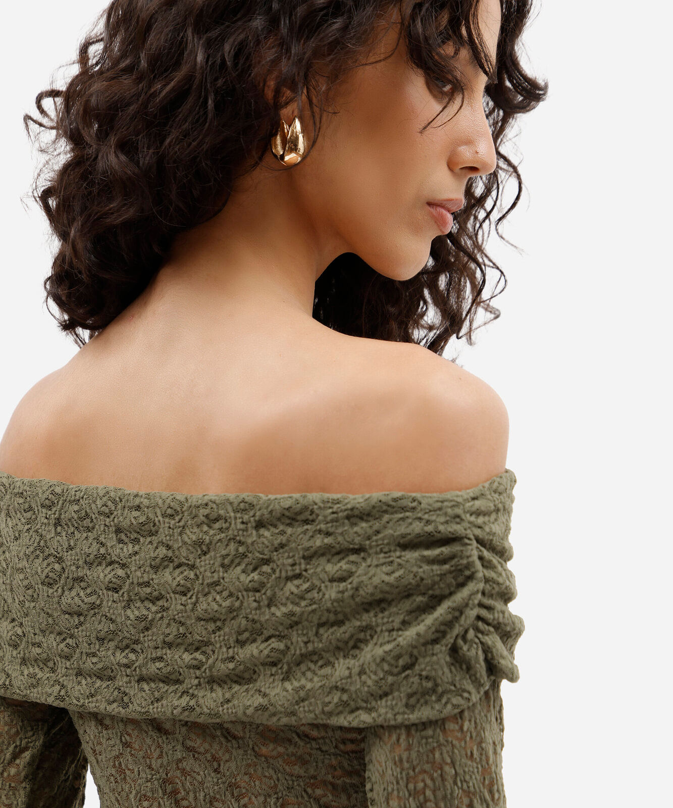 blusa ombro a ombro feminina de renda manga longa verde