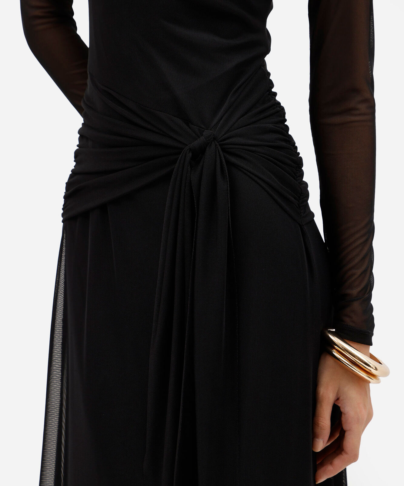 vestido longo feminino de tule manga longa com amarração preto