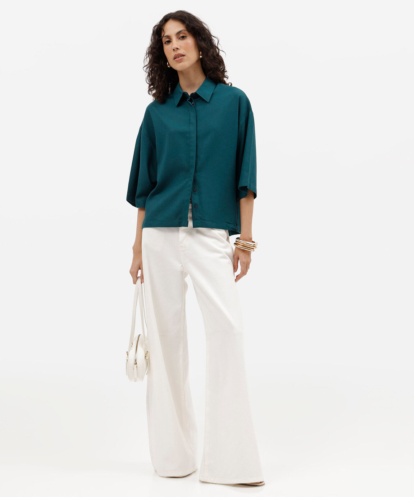 camisa oversized feminina com linho manga curta azul