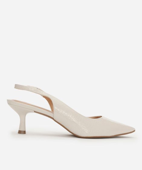 scarpin bico fino salto fino croco off white