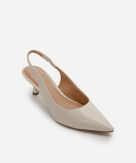 scarpin bico fino salto fino croco off white