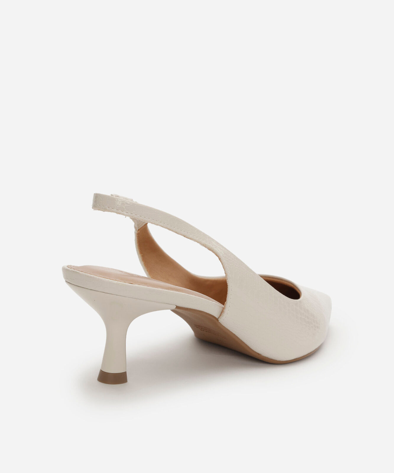 scarpin bico fino salto fino croco off white