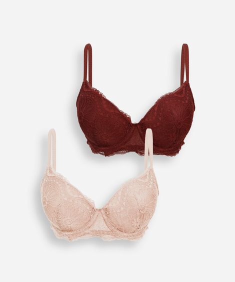 kit de 2 de sutiãs de renda com alças removíveis colorido