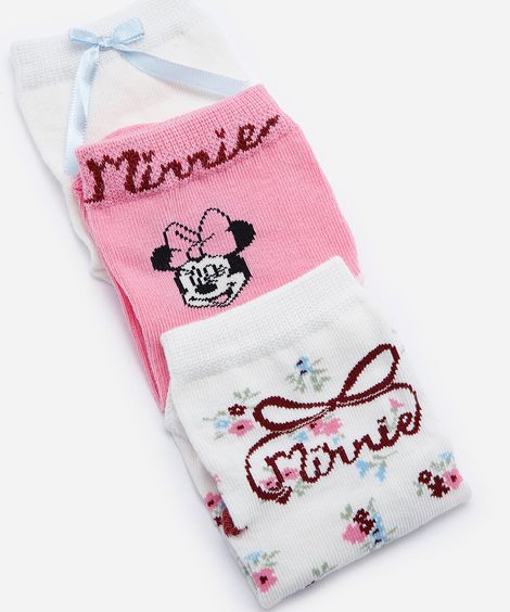 kit 3 pares de meias infantis de algodão minnie colorido