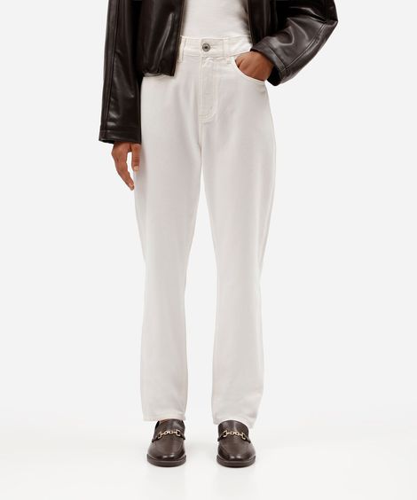 calça mom feminina de sarja cintura alta off white