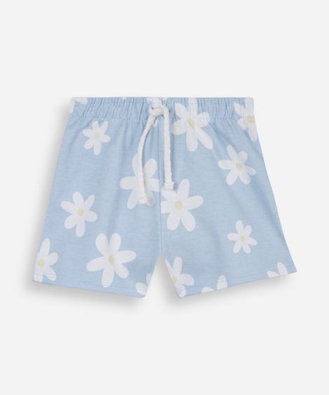 short infantil de moletinho floral azul