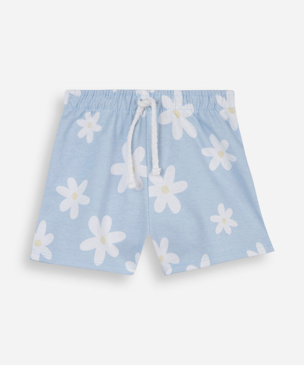 short infantil de moletinho floral azul