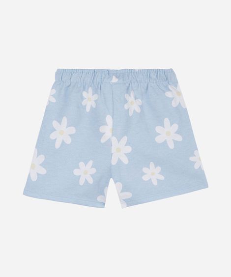 short infantil de moletinho floral azul
