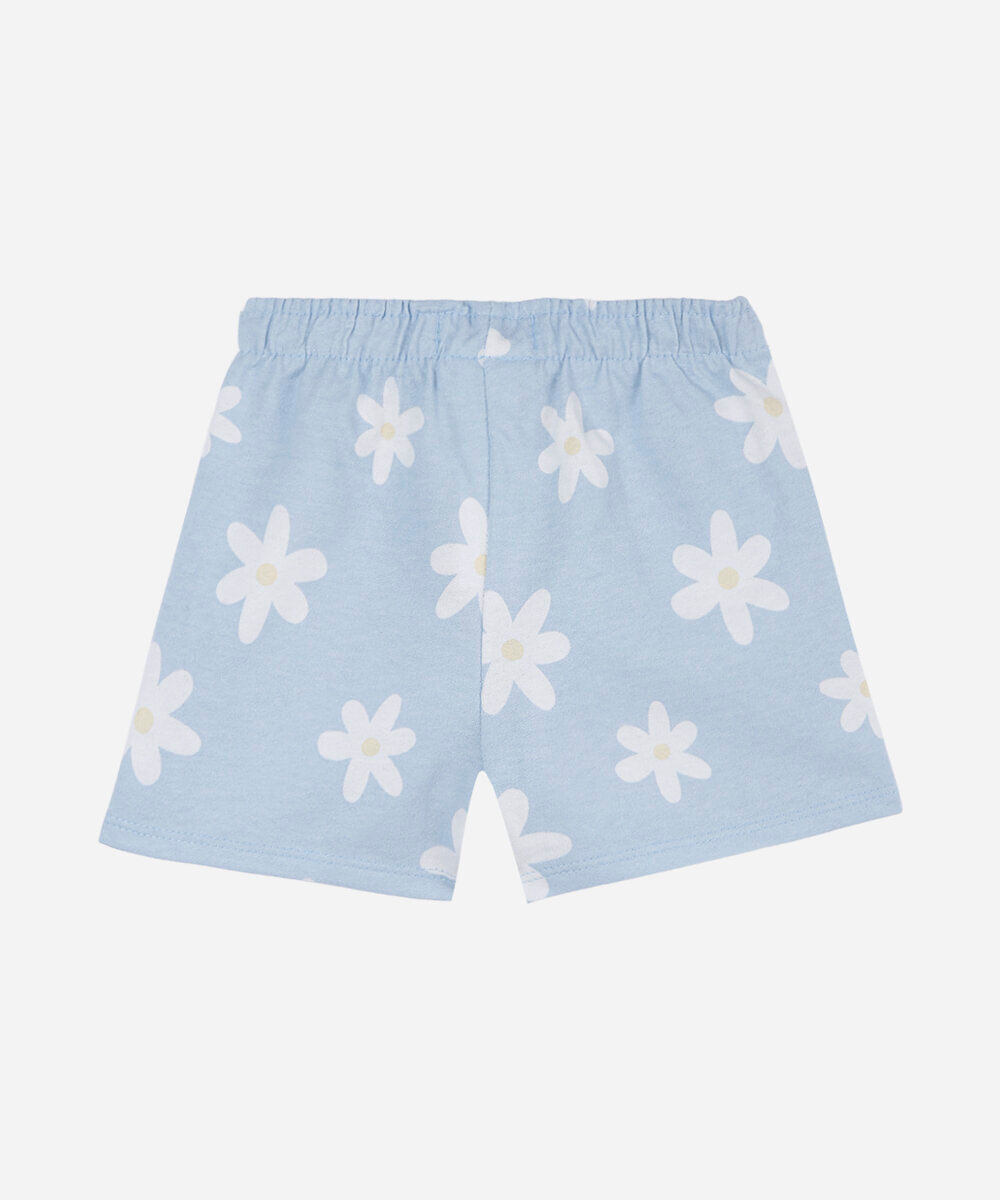 short infantil de moletinho floral azul