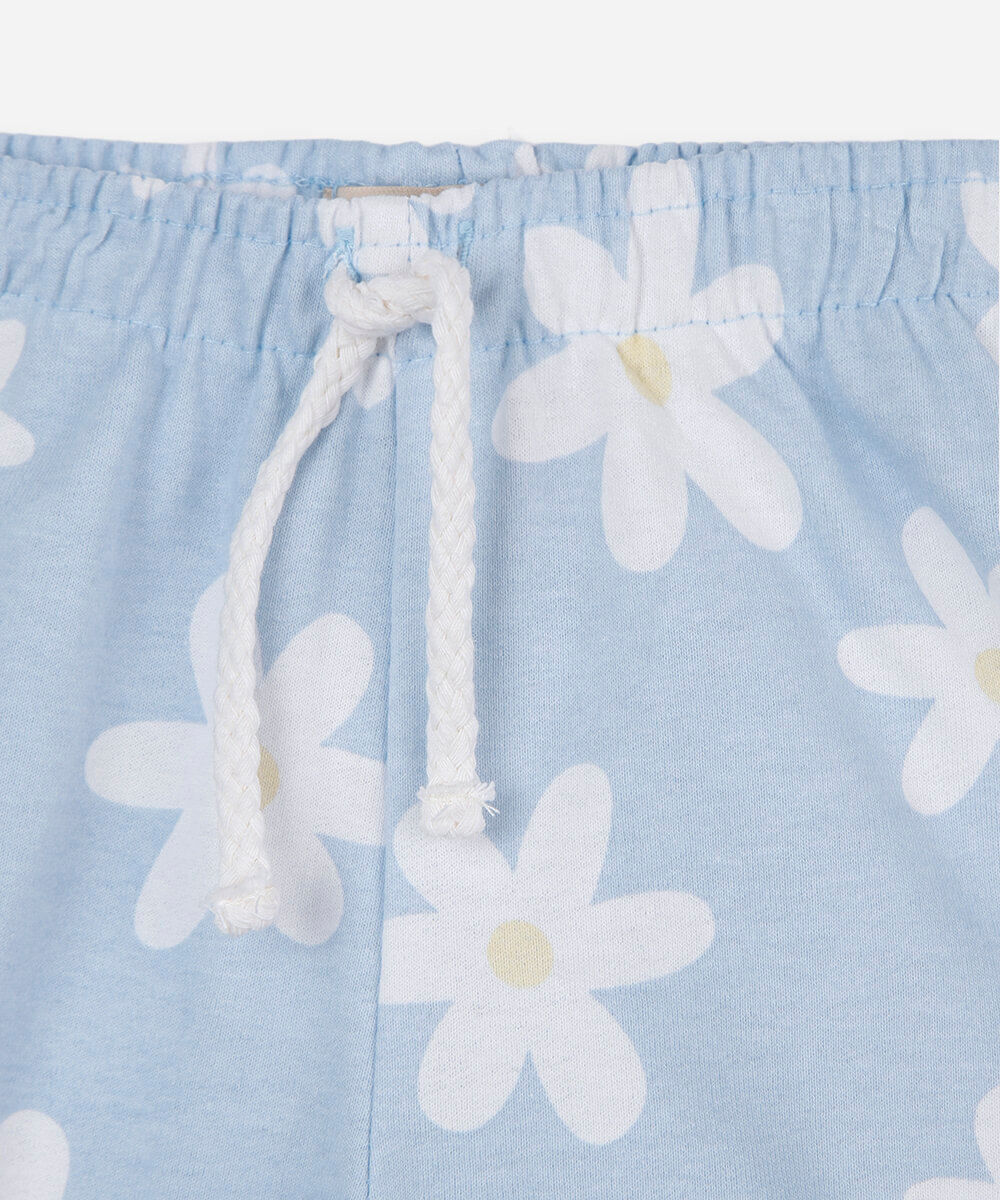 short infantil de moletinho floral azul