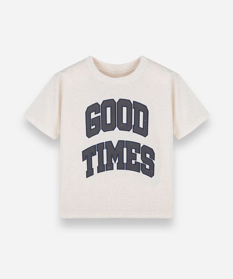 camiseta infantil com linho manga curta estampada off white