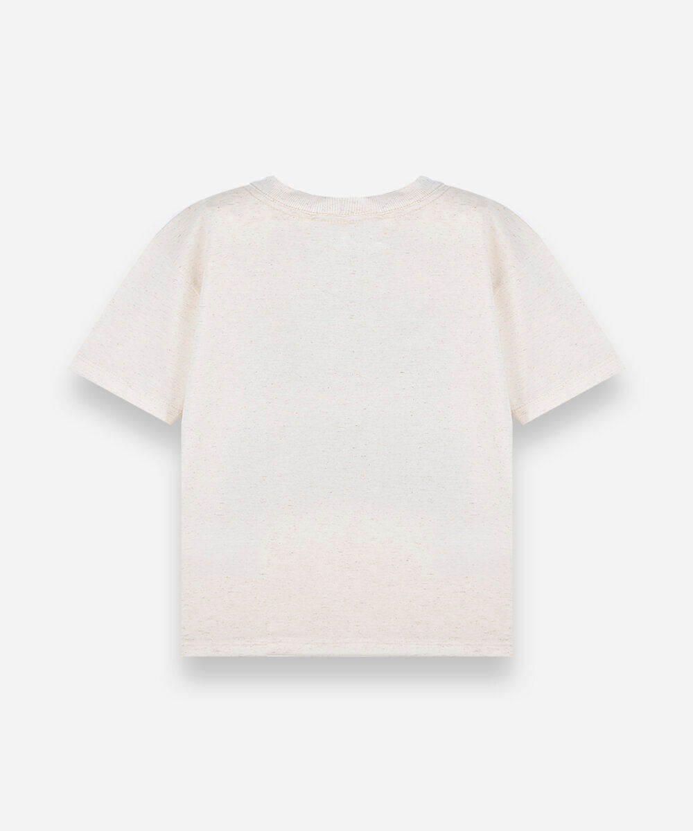 camiseta infantil com linho manga curta estampada off white