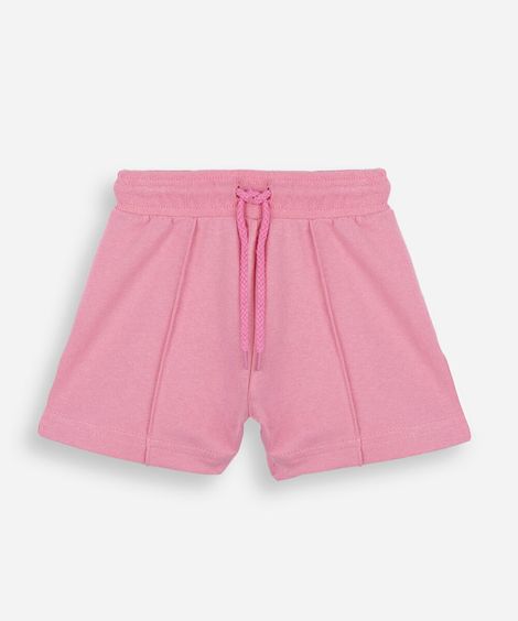 short de moletom infantil com nervura rosa