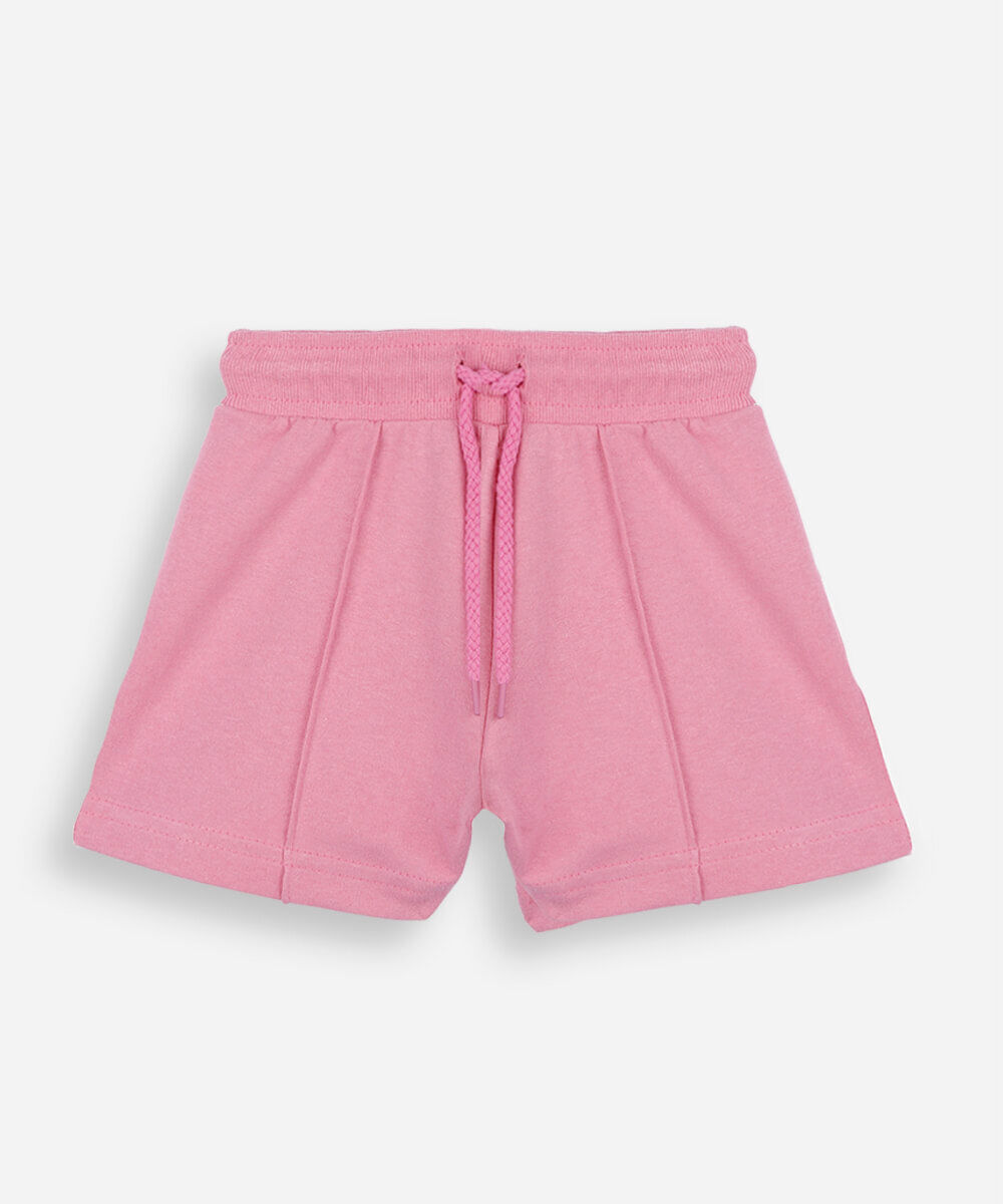 short de moletom infantil com nervura rosa