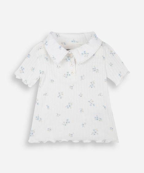 polo infantil com algodão manga curta floral off white