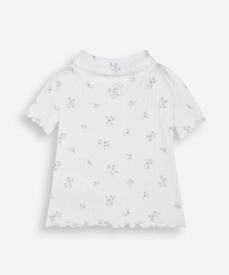 polo infantil com algodão manga curta floral off white