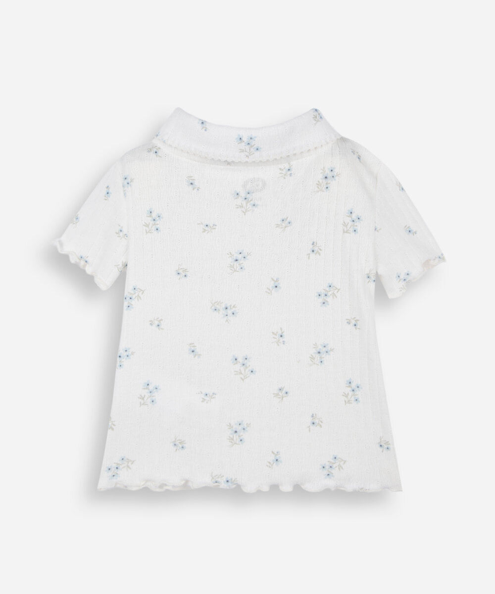polo infantil com algodão manga curta floral off white