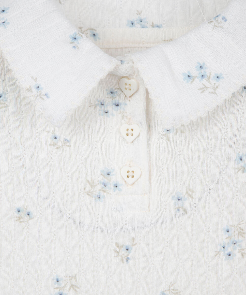 polo infantil com algodão manga curta floral off white