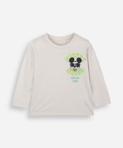 camiseta infantil com algodão manga longa mickey bege