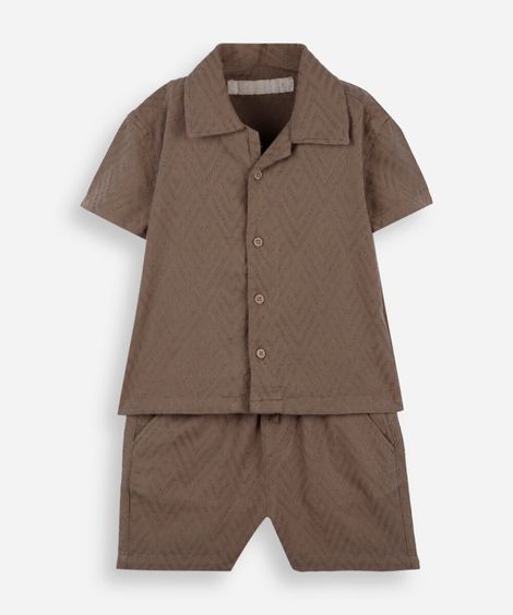 conjunto curto infantil com algodão chevron bege