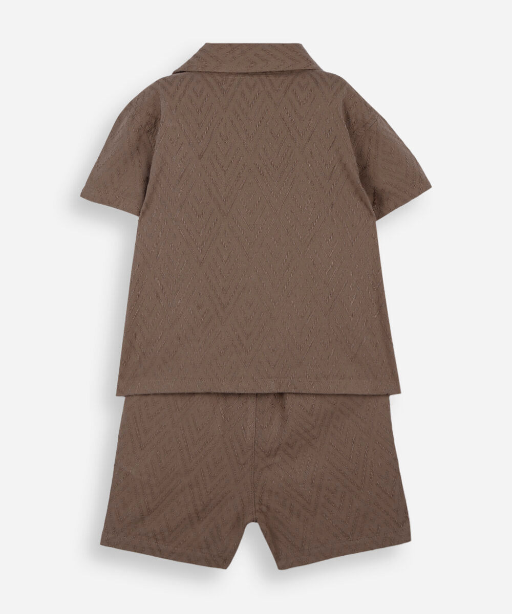 conjunto curto infantil com algodão chevron bege