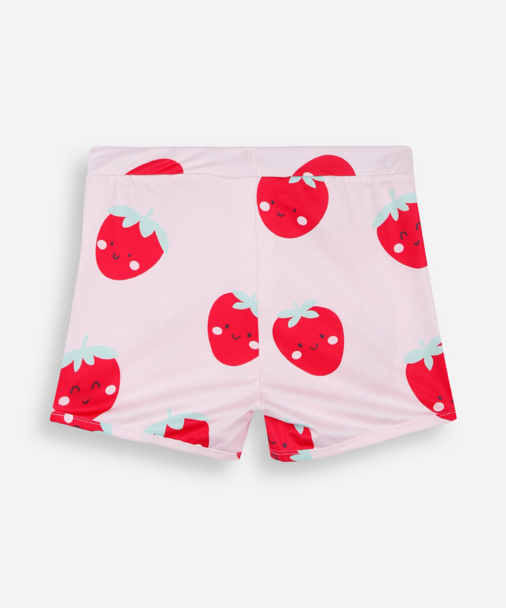 short infantil de praia cós elástico morangos rosa