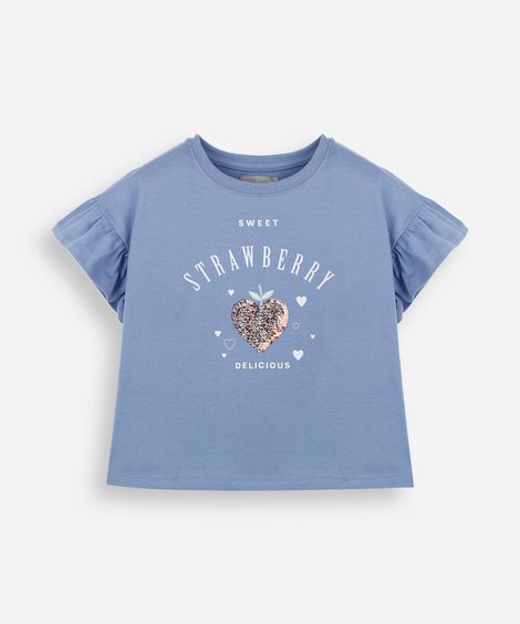 blusa infantil de algodão morango com paetê azul