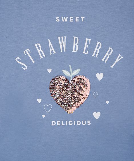 blusa infantil de algodão morango com paetê azul