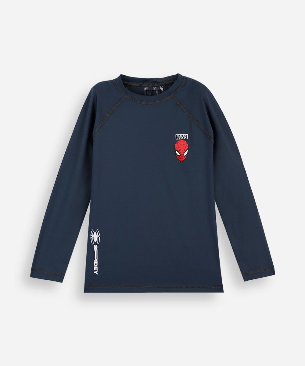 camiseta de praia infantil manga longa homem aranha com proteção uv cinza
