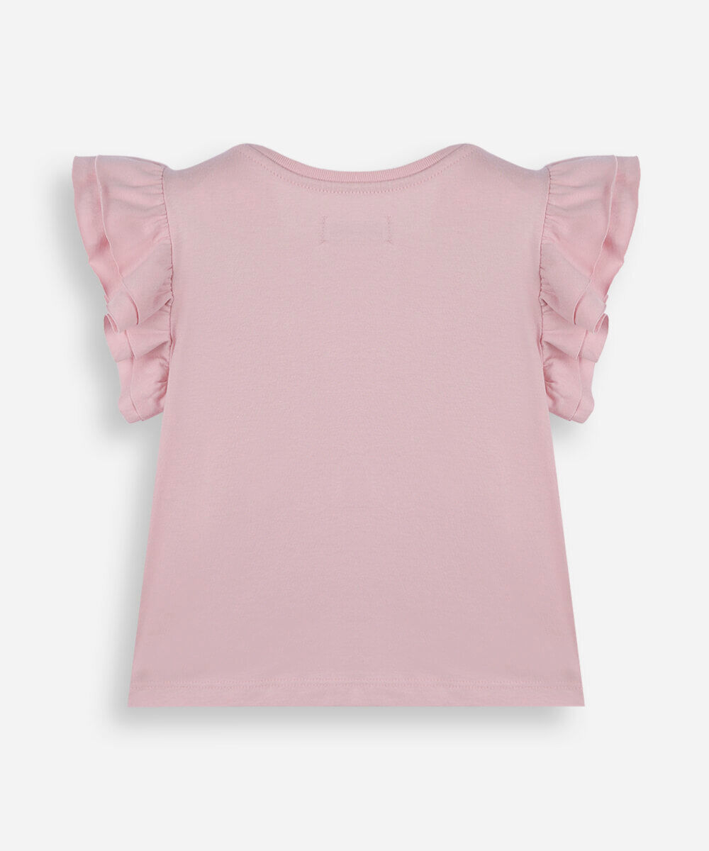 blusa infantil de algodão bordado borboleta com paetê rosa