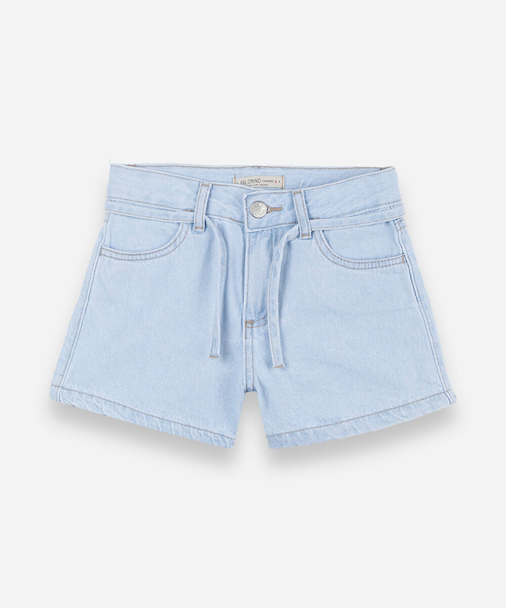 short mom infantil jeans com cordão azul