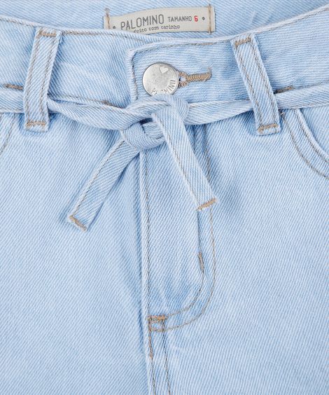 short mom infantil jeans com cordão azul