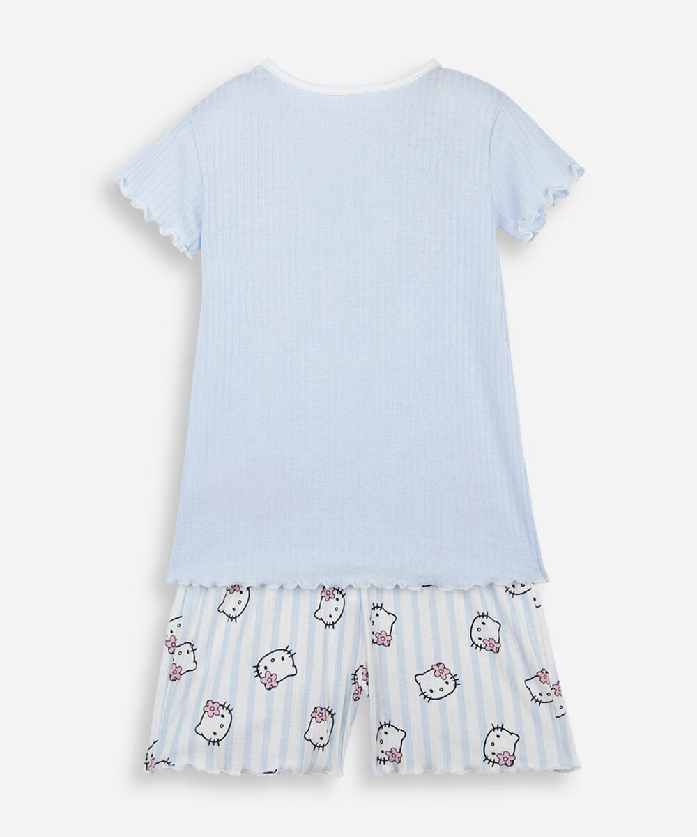 pijama curto infantil com viscose hello kitty canelado azul