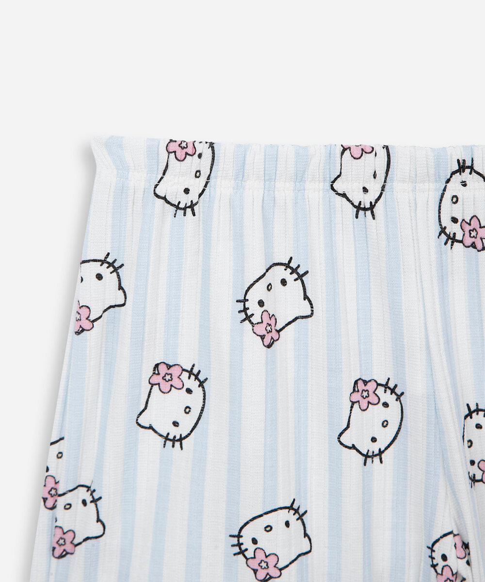pijama curto infantil com viscose hello kitty canelado azul