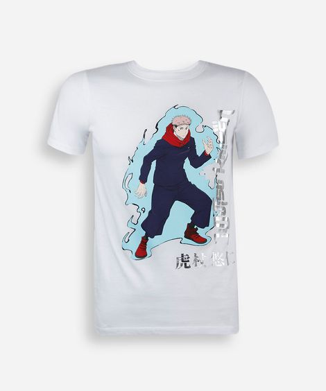 camiseta juvenil de algodão manga curta jujutsu kaisen off white