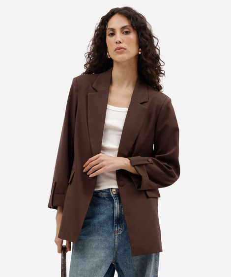 blazer de alfaiataria feminino com martingale marrom