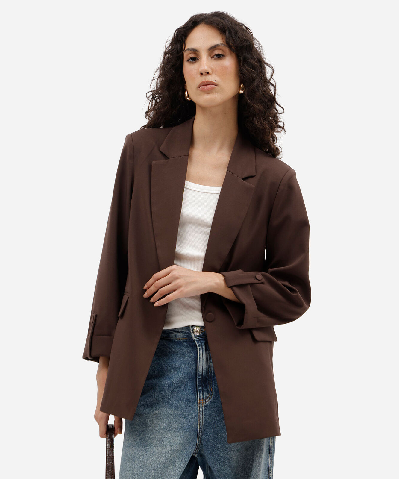 blazer de alfaiataria feminino com martingale marrom