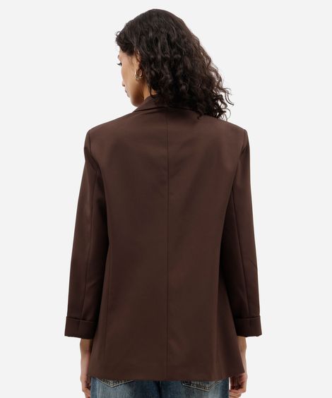 blazer de alfaiataria feminino com martingale marrom