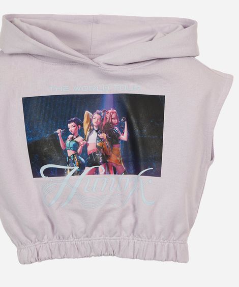 conjunto curto infantil com capuz guerreiras do kpop lilás