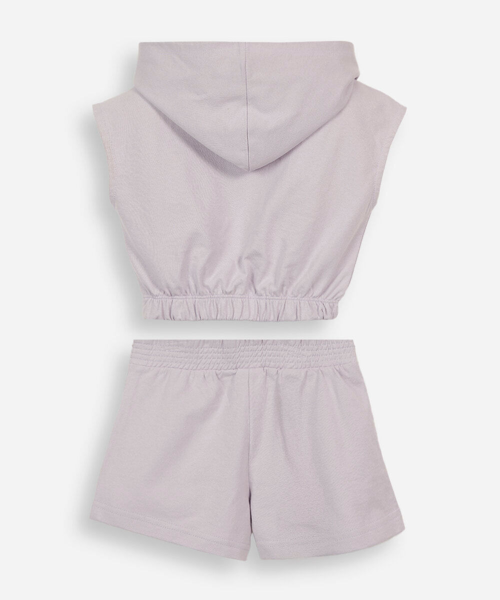 conjunto curto infantil com capuz guerreiras do kpop lilás